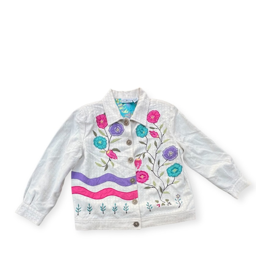 Patchington Vintage Retro 90s 00s White Floral ‎ Embroidered Grandma MED  Jacket